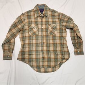 Vintage Ponderosa Bardon Mens Large Wool Blend Plaid Button Up Long Sleeve